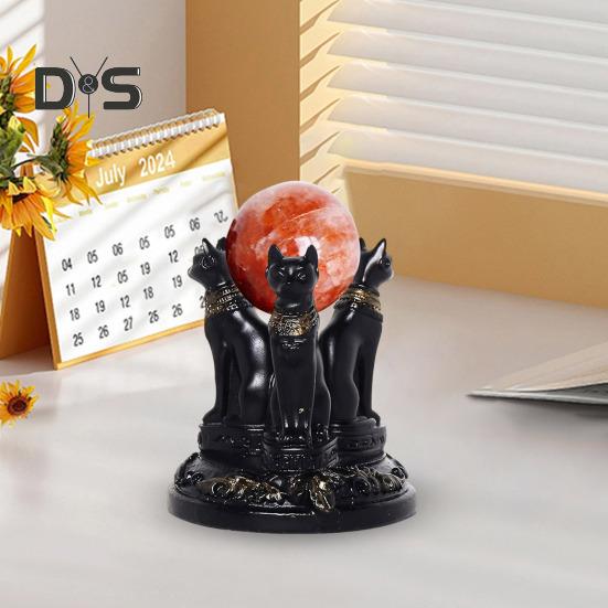 Faux Crystal Ball Display Stand Black Cat Animal Hand Holder Resin Statue Sculpture Home Office Bookshelf Desktop Decoration Ornament