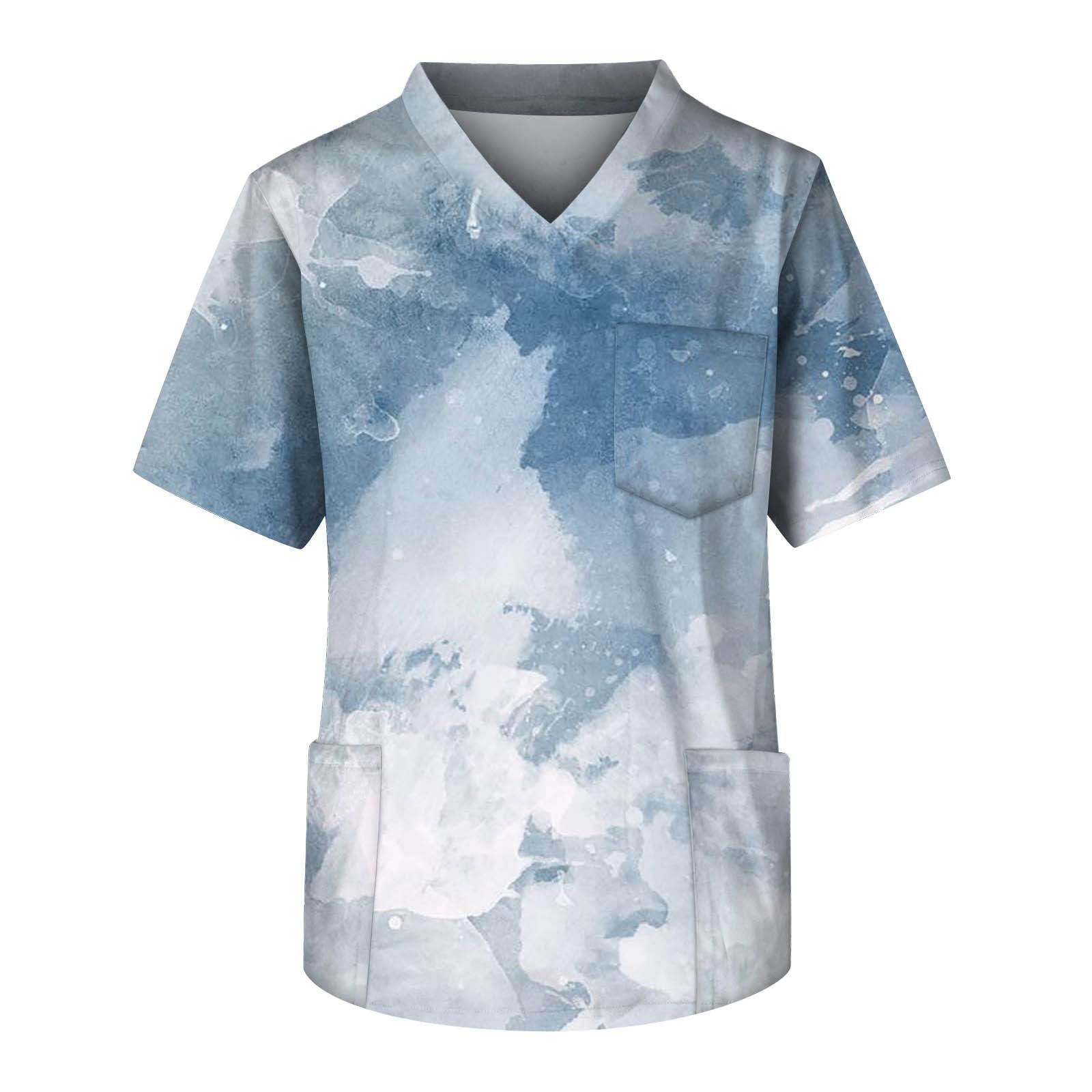 Мужские топы с короткими рукавами и v-образным вырезом с принтом рабочая блузка с карманами S белый 1820₽