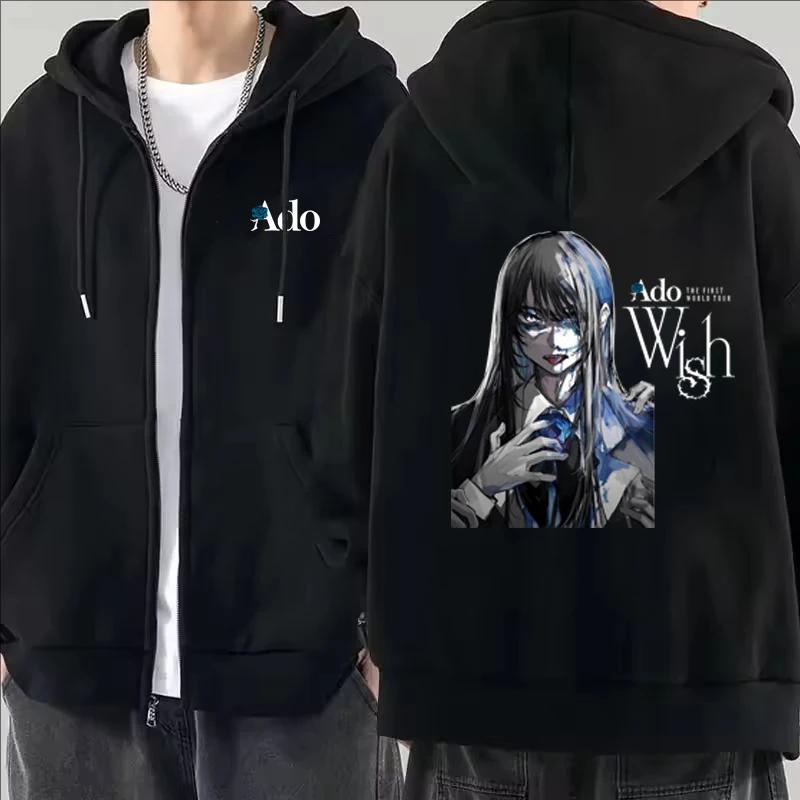 Ado Graphic Printed Zipper Hoodies Autumn Winter Men Women Casual Fashion Harajuku Y2K Fleece Long Sleeve Zip-Up Hoodies