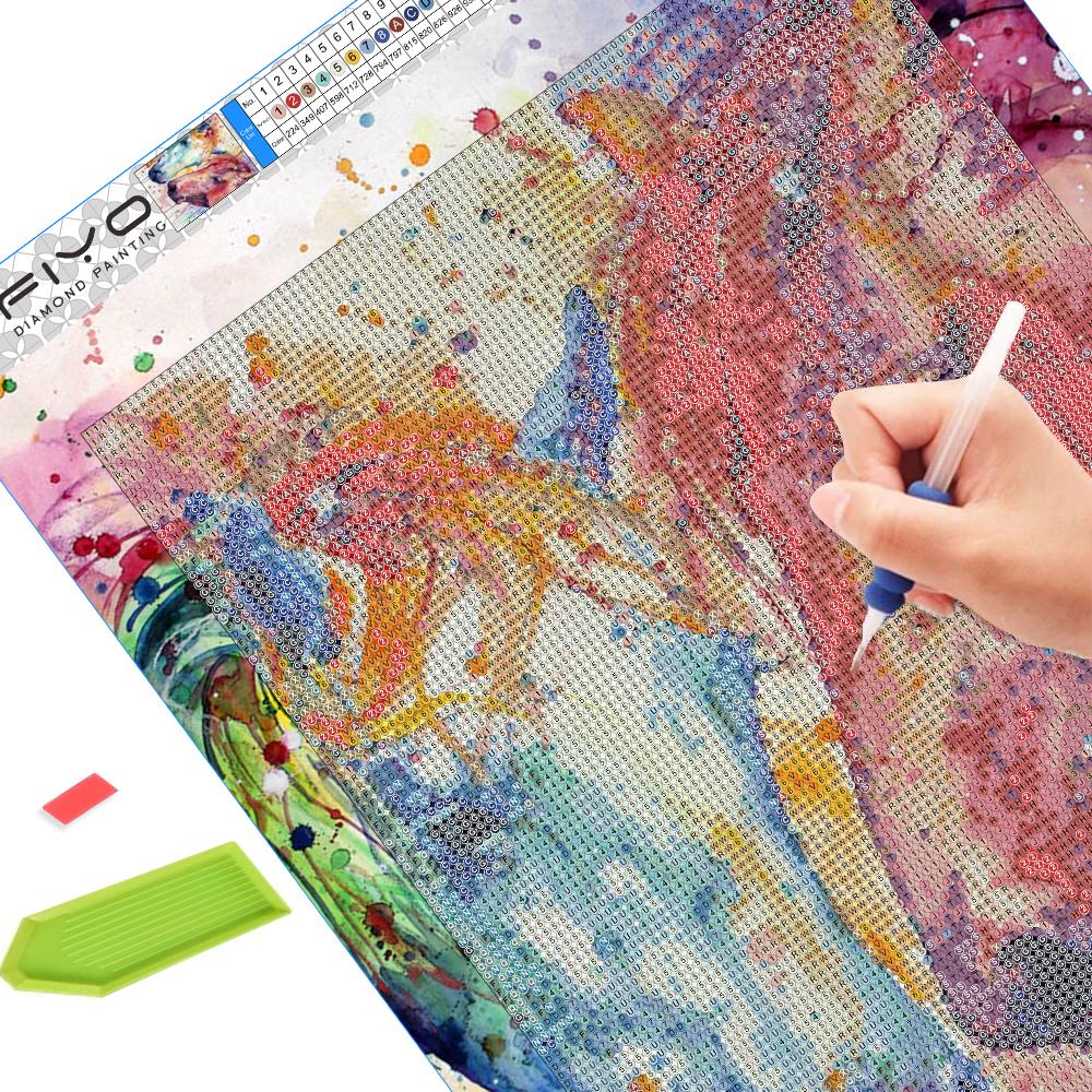 FIYO 11.8x16.73 In Diamond Painting Full Round Drill Colored Horse Round Diamond Painting Handmade Diy Diamond Mosaic Painting Home Decoration