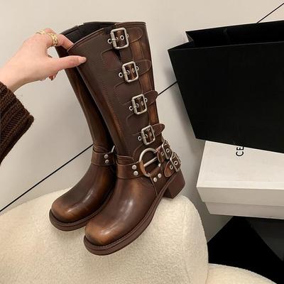 Platformowe Botki Bojowe Zamek Błyskawiczny Gruby Obcas Klamra Vintage Moda Casual Luksusowy Projektant Western Botki Średniej Długości Buty Kobieta