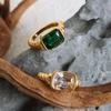 18K Gold Plated Square Multi-color Crystal Chunky Rings Stainless Steel Hypoallergenic Texture CZ Zircon Knuckle Ring Anillos