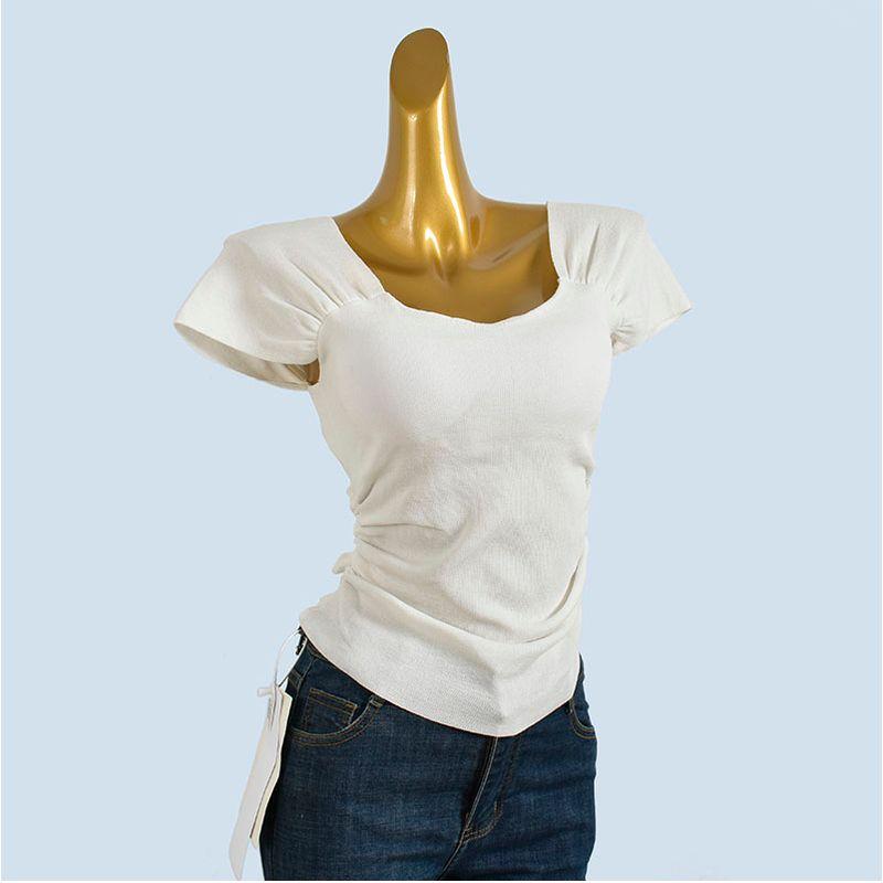 + Chest Pad Gyaru Sexy Square Collar Design Sense Niche T-shirt Women Summer Pure Desire Slim Fit Slimming Short Sleeve Small Top