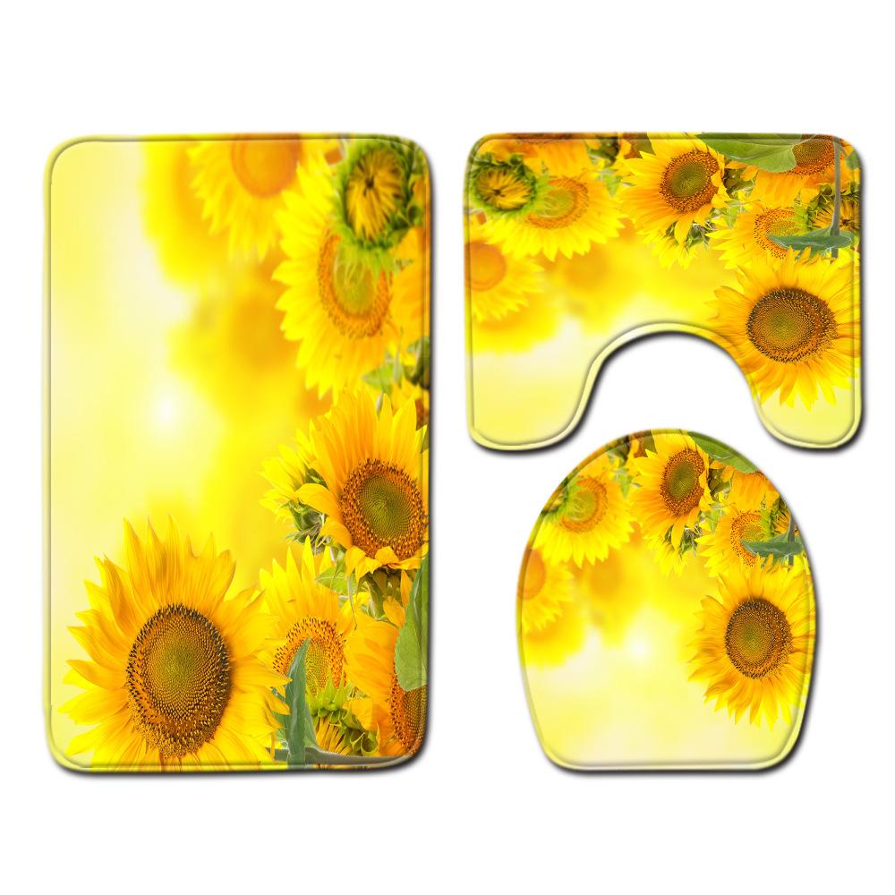 Rose Floor Mat Bathroom Mat Toilet Three-Piece Set