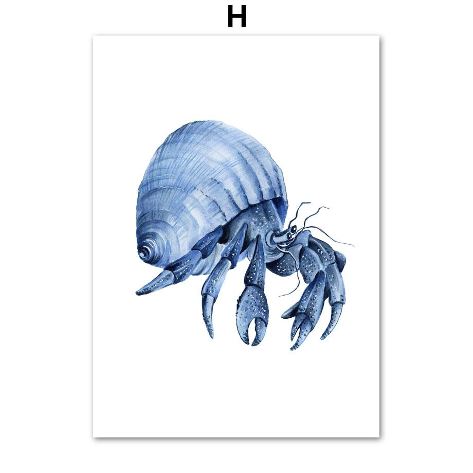 Whale Dolphin Crab Fish Octopus Seahorse Coral Ocean Posters And Prints Canvas Painting Wall Art Pictures Kids Room Home Decor