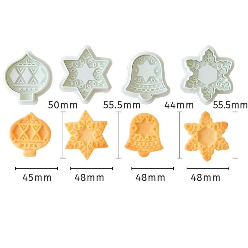 4pcs/set 3D Cookies Cutter Food Grade ABS Christmas Decorations Molds Cute Cartoon Press Type Biscuit Mold Baking Tool