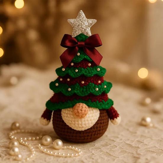 DIY Crochet Christmas Tree Gnome Kit Beginner-Friendly Handmade Xmas Tree Gnome Craft Kit Knitting Holiday Decoration