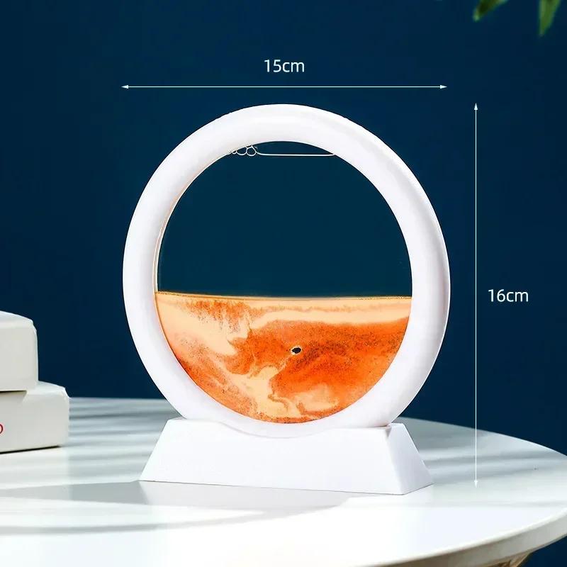 3D Ruchomy Obraz Sztuki Piasku Okrągły Szkło Głębinowy Krajobraz Piasku Klepsydra Ruchomy Piasek Rzemiosło Płynący Obraz Biuro Wystrój Domu Prezent