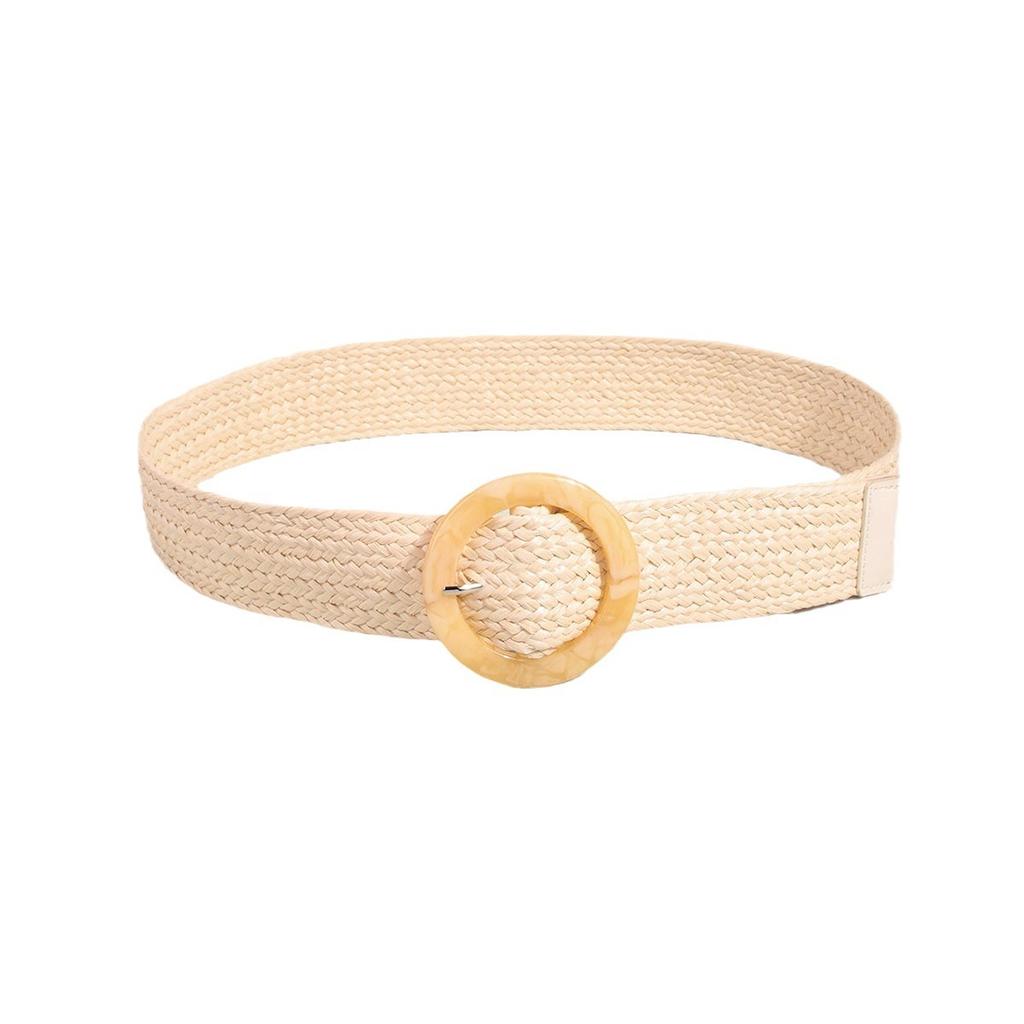 New Round Resin Acrylic Buckle Pp Lafite Weaving Versatile Belt for Women