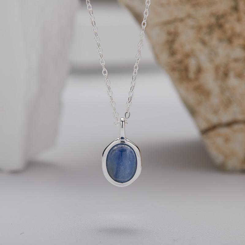 Minimalist Fashion Colored Treasure Pendant S925 Sterling Silver Inlaid With Natural Jasper Kyanite Tiger Eye White Shell Necklace Women'S