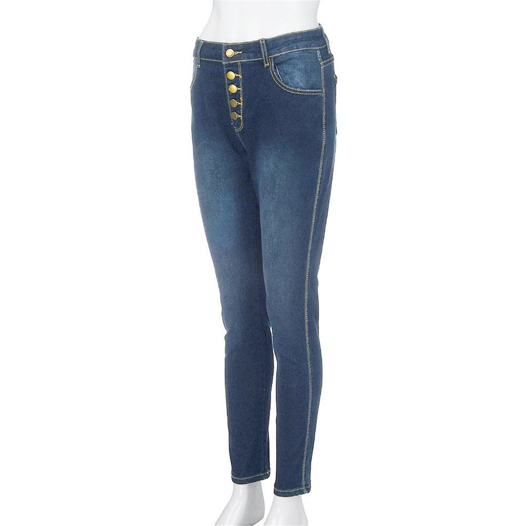 Plus Size High Waist Stretch Skinny Jeans for Women Button Fly Slim Fit Denim Pants with Pockets