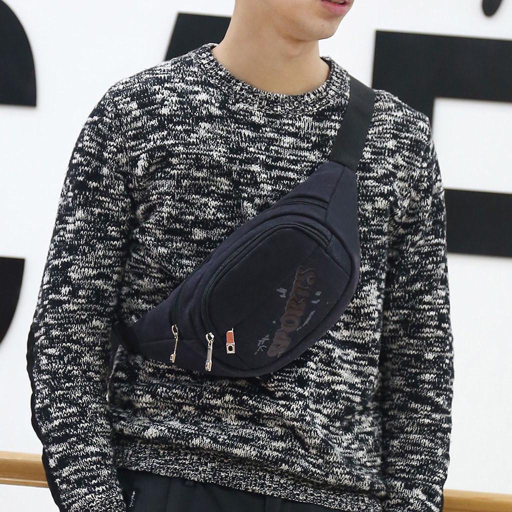 Khaki SOMESUN Fashion Canvas Unisex Solid Color Casual Sports Pockets Shoulder Bag Waist Packs