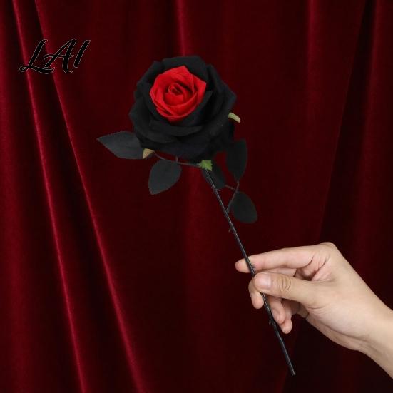 Decorative Faux Flowers Artificial Rose Flower Gothic Black Red Silk with Style Flower Decor Long Stem for Halloween Arrangement Home Wedding