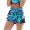 Women's Fashion Loose Color Block Faux Leather Shorts With Pockets And Elastic Waist