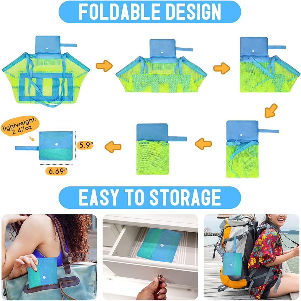 Outdoor Beach Mesh Bag Children Sand Away Foldable Portable Kids Beach Toys Clothes Towel Bag Toy Storage Sundries Organiser Bag