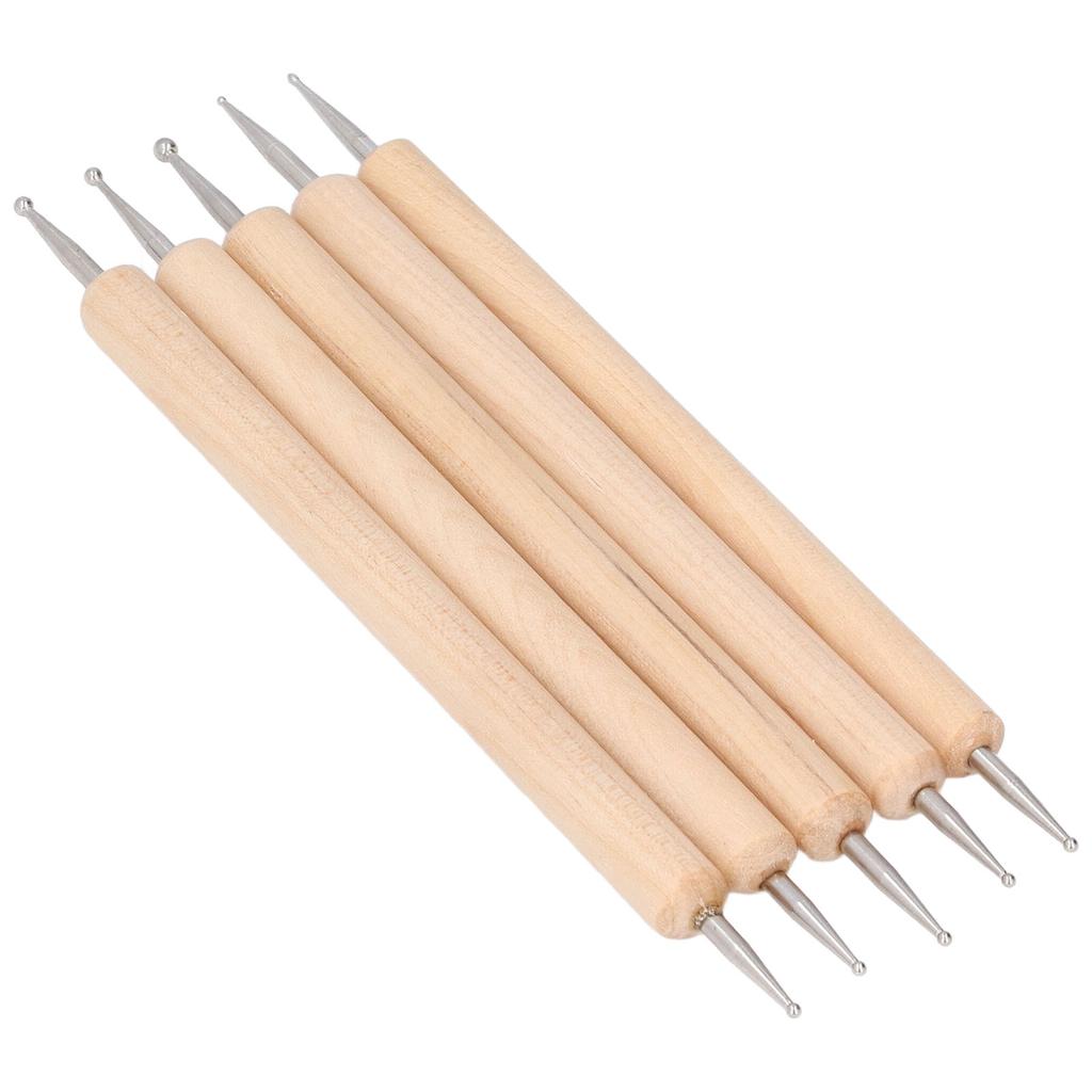 5Pcs Double End Tracing Dotting Stylus Beech Stainless Steel Indentation Pens for Painting Engraving