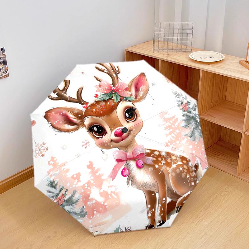 

1 PC Automatic Folding Umbrella - Deer cat Pattern, Portable & Foldable Design with 8 Ribs, Christmas Birthday Gifts