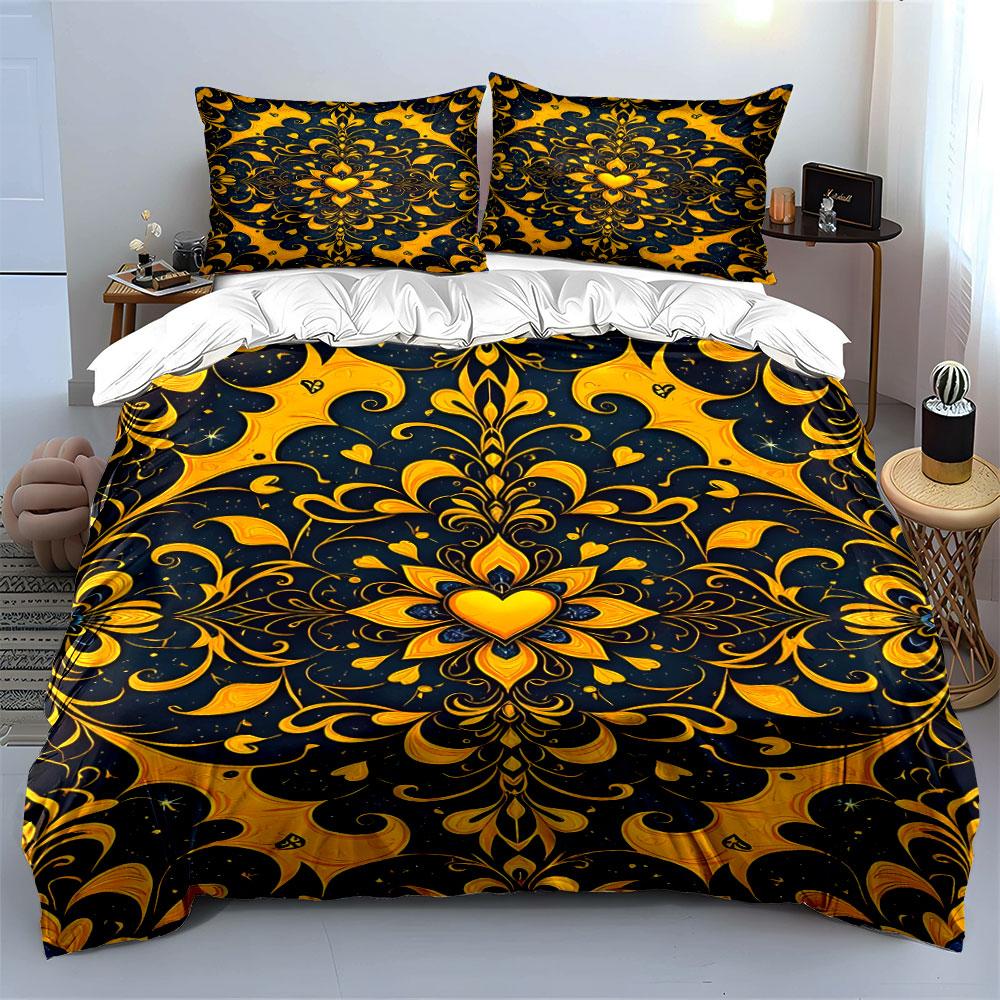Golden Hearts and Filigree. Bedding Sets Duvet Cover Sets Duvet Covers Pillowcases(1* Duvet Cover 2* Pillowcases Without Duvet Insert)