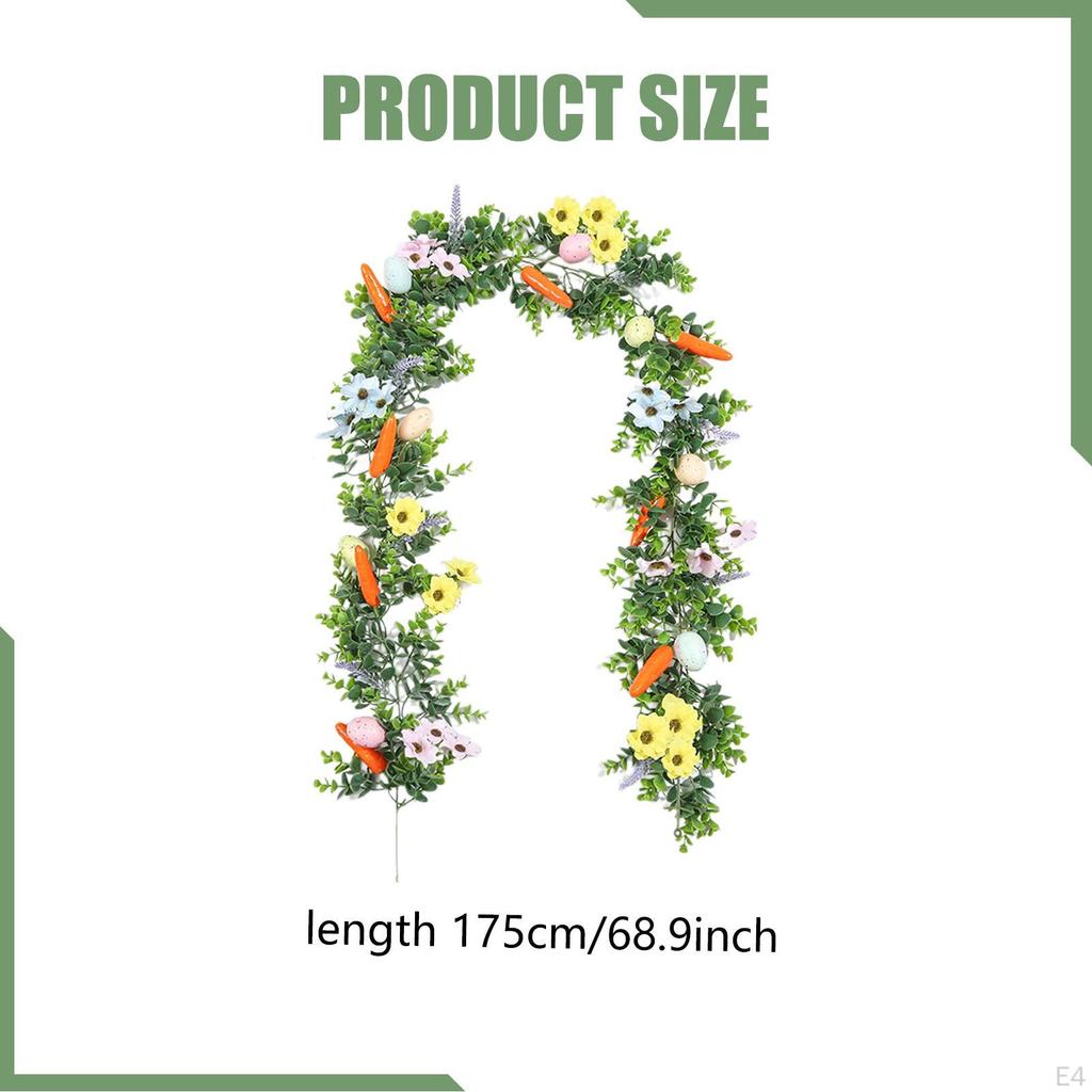 Easter Artificial Garland with Eggs 175cm Hanging Rustic Spring for Party Home