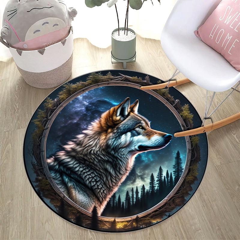 1Pc wolf theme Printed circular carpet, home door mat, outdoor travel protection carpet A1
