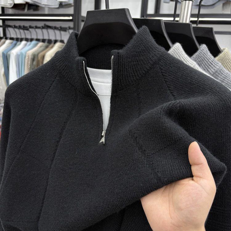 Men s Winter High-Neck Half-Zip Thick Knit Sweater XL (135-155 lbs) чёрный