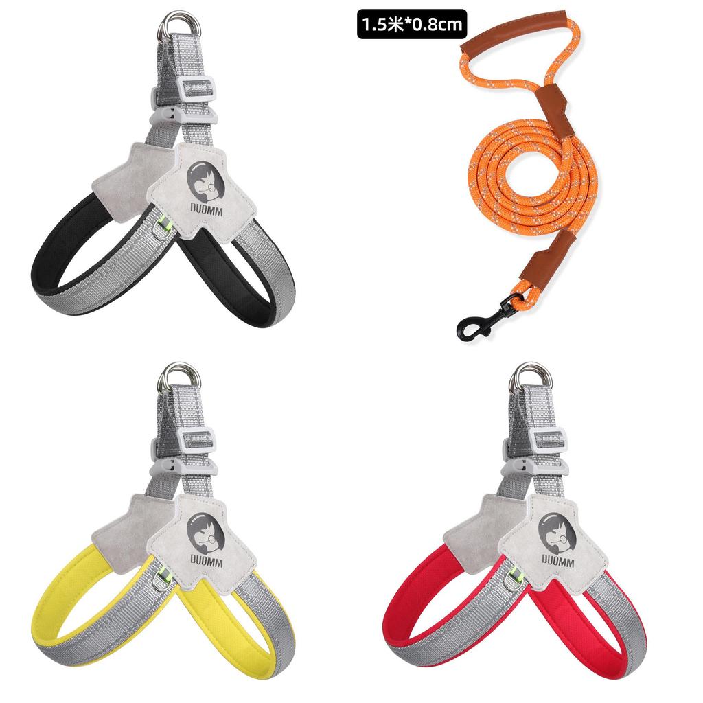 Adjustable Polyester Dog Chest Harness With Glow Reflective Strips For Safe Night Walks