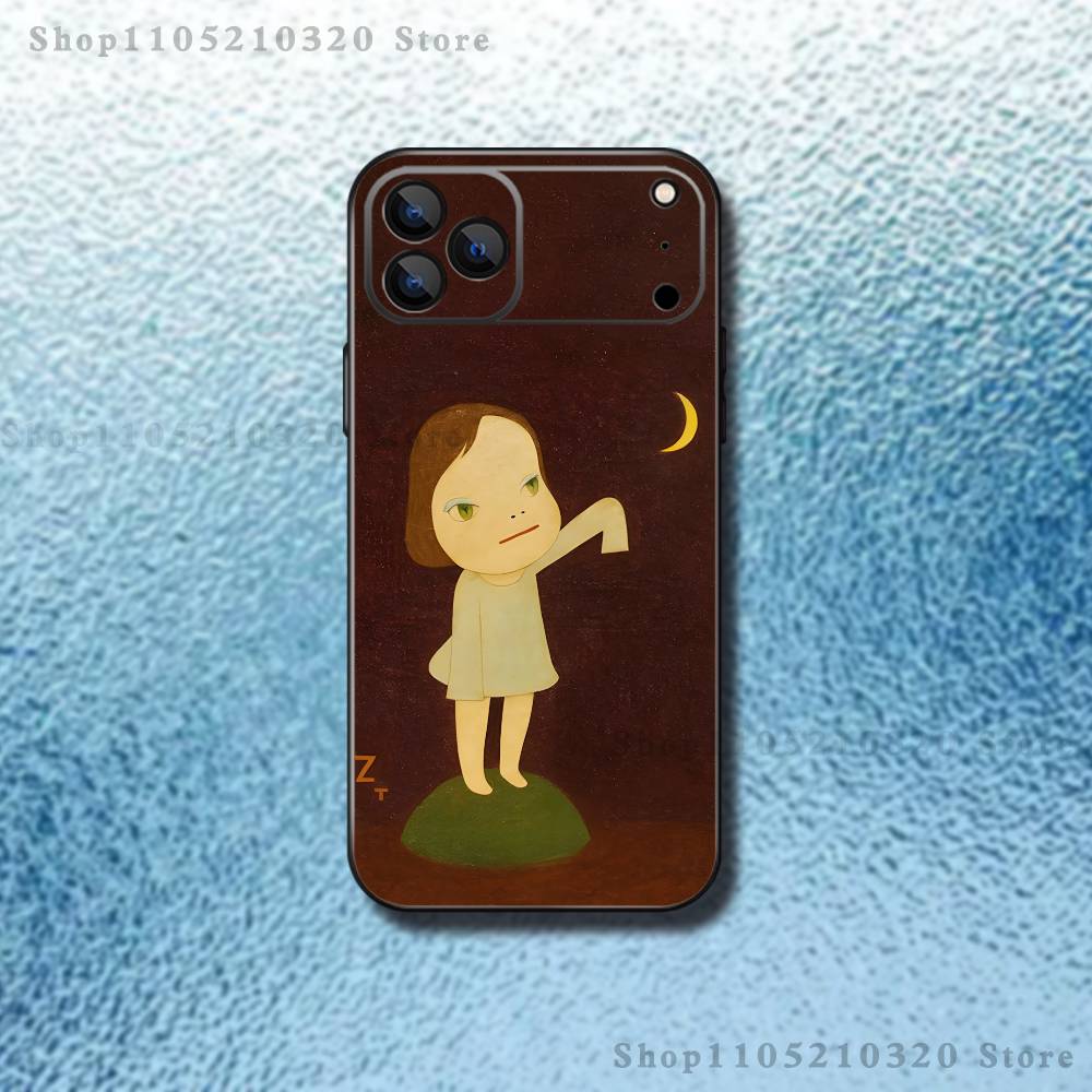 Süße Y-Yoshitomo N-Nara Handyhülle Für iPhone 17,16,15,14,13,12,Pro,Max,Plus,E,SE4,Air,Mini Schwarze Weiche Hülle
