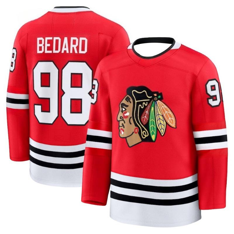 Blackhawks  Bedard 98  Eishockeytrikot - Rot mit Schwarz-Weiß-Akzenten Atmungsaktives Sport-T-Shirt 3D-HD-Drucke Ideales Trikot XL red