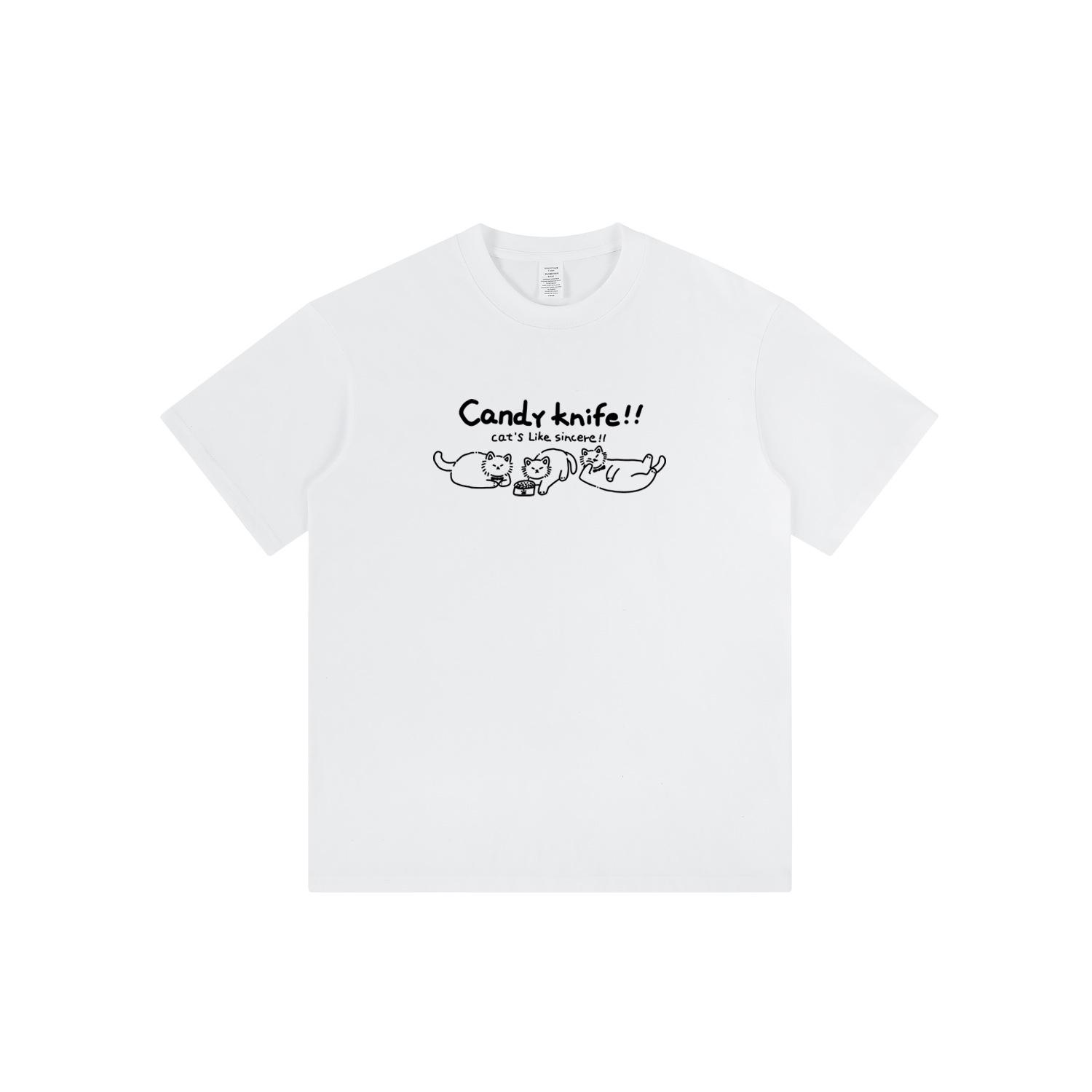 

Unisex Crew Neck Cat Print Retro Summer T-Shirt 2XL