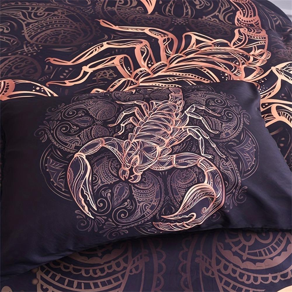 2/3 stuks Zwart&Gouden Schorpioen Sterrenbeeld Print Dekbedovertrek Set (1 Dekbedovertrek + 1/2 Kussensloop, Zonder Vulling), Beddengoedset