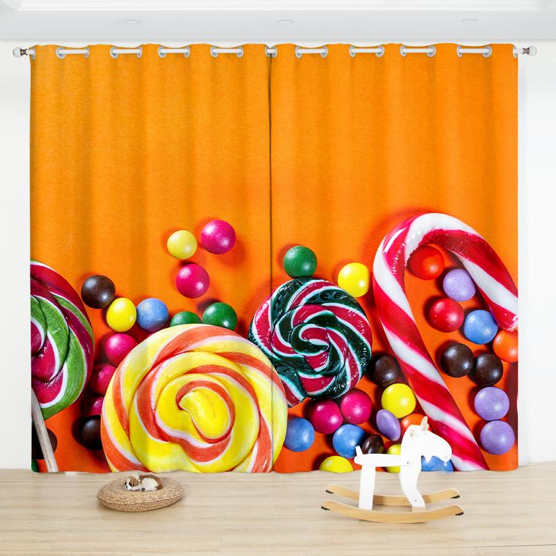 2PCS Cartoon Dessert Lollipop Curtain Pink Candy Curtain for Children Bedroom Living Room Kitchen Blinds Window Curtain Cortinas