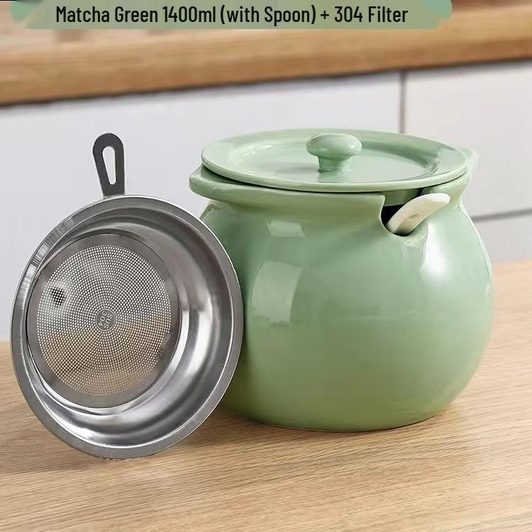 

High-Temperature Resistant Ceramic Lard Jar with Lid & Filter Screen, Food-Grade Oil and Chili Oil Storage Pot