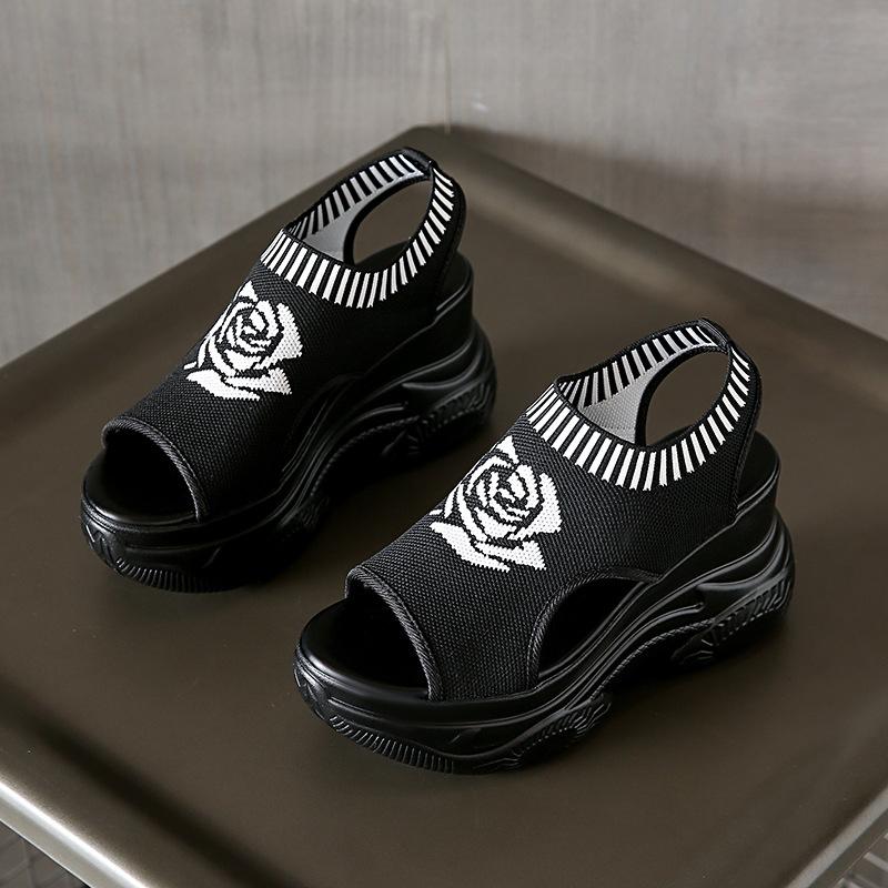 

Летние платформенные сандалии с плетеным верхом, дышащая сетка, туфли-лодочки на танкетке, чехлы на ноги, спортивная, студенческая, вязаная, повседневная обувь 34