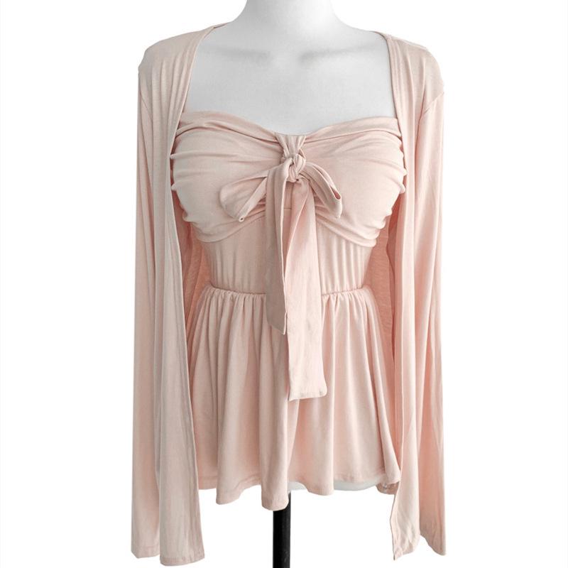 Conjunto de Top sin Mangas con Tirantes Chic de Dongdaemun Coreano y Cárdigan de Manga Larga
