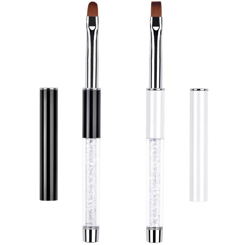 Glitter Handle Nail Art Brush With Protective Cap Flat Round Head Gel Painting Pen For Salon Diy Manicure Design Tools