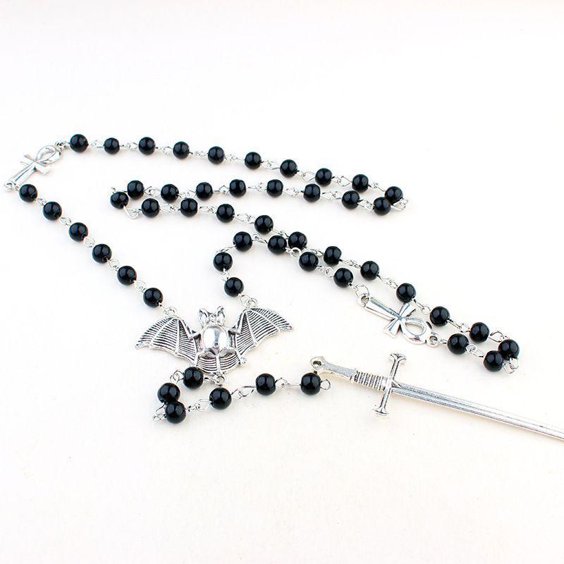 Y2K Punk Long Cross Necklace for Women - Dark Beaded European & American Versatile Clavicle Chain