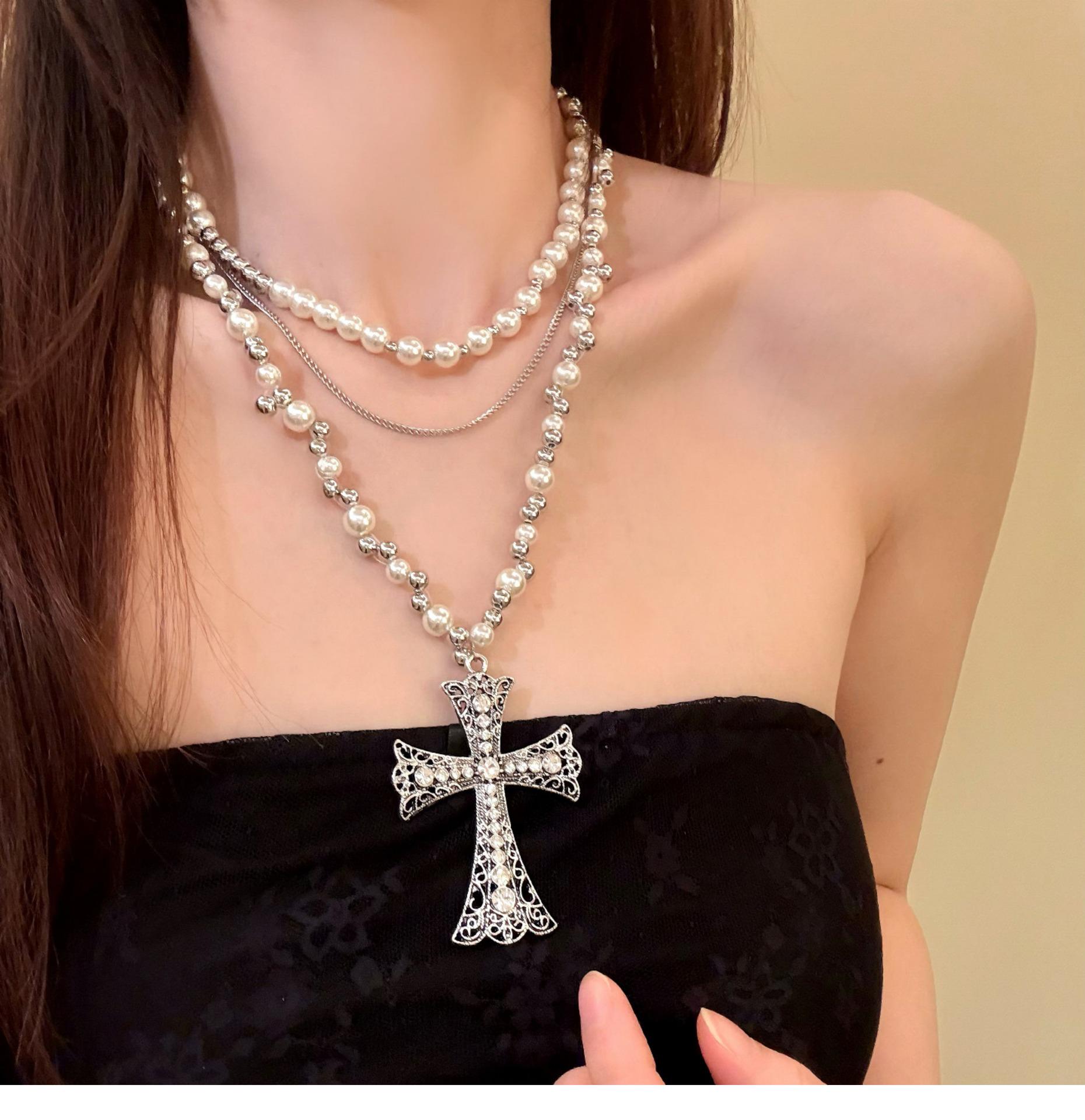 

Ожерелье-подвеска из стразового стекла в виде креста, многослойное - Элегантная трендовая цепочка для ключиц