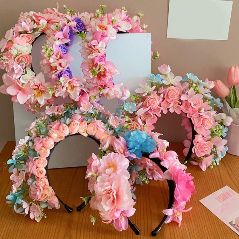 Adjustable Silk Flower Headband Beautiful Flower Hairband Accessory Lovely Flower Embellished Hair Decoration