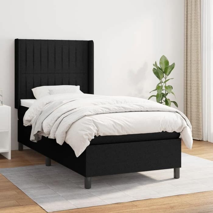 3131547 vidaXL Lit à sommier tapissier et matelas Noir 80x200 cm Tissu