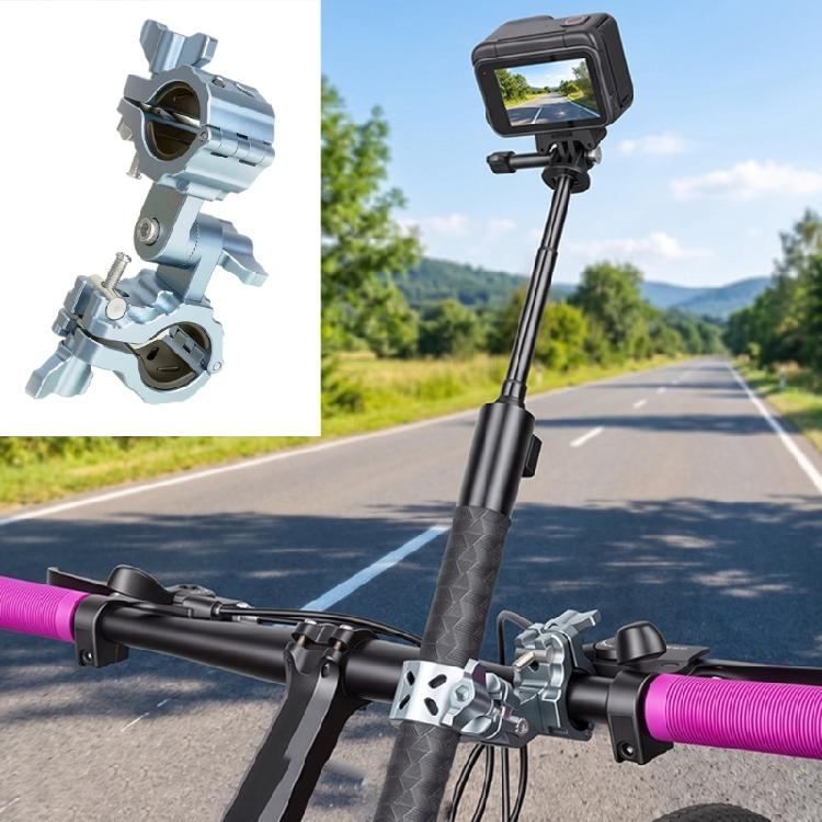 Double-Clamp Cycling Camera Handlebar Mount with Silicone-Padded Contact Surfaces Adjustable Joint for Positioning Action-Camera Extension Poles