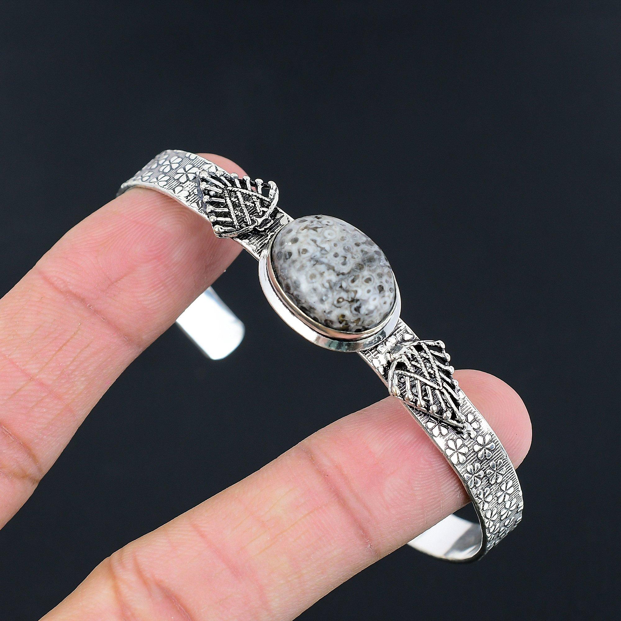 

Halloween Deal Natural Stingray Coral 925 Silver Artisan Handmade Trendy Bangle Adjustable