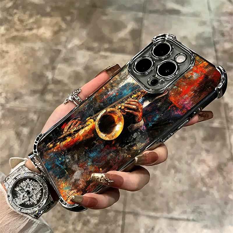 Saxophone Instrument Music Soft Phone Case For iPhone 15 16 17 Air 14 Pro Max 16E Plus 13 12 Mini Plating Anti-Fall Fundas