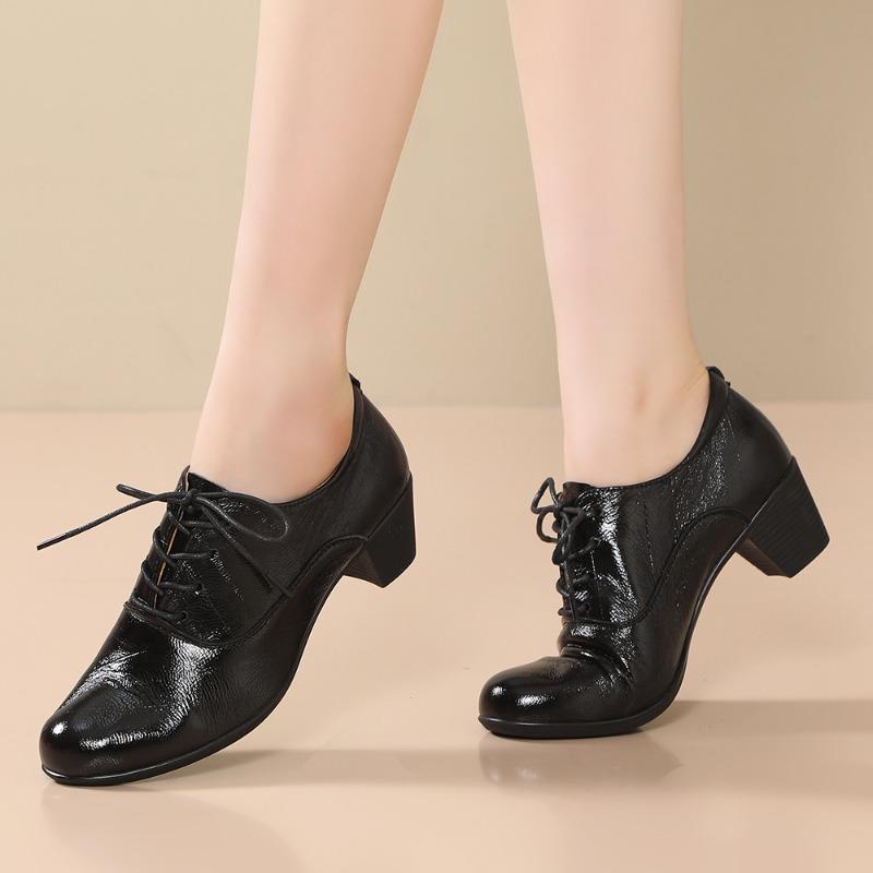 British Style Spring Women Pumps Round Toe Strange Heels 5cm Lace Up Soft Casual Office Lady Shoes Soft-soled Dancing Sneakers