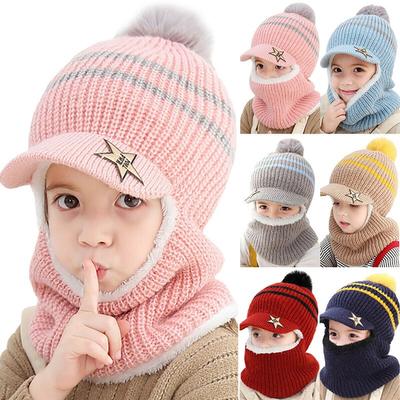 Kids Girls Boys Toddler Baby Winter Warm Hat Hooded Scarf Earflap Knitted Cap