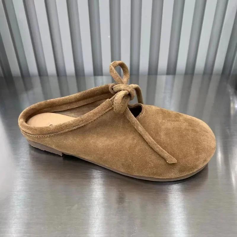 Fashion Ladies Shoes 2024 Hot Sale Lace Up Women's Slippers Autumn Closed Toe Solid Outdoor Flat Casual Comfortable Office Ladies Shoes