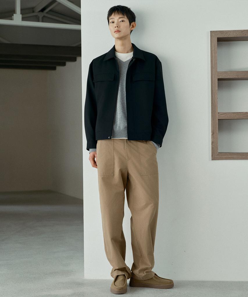 MINDBRIDGE [Couture] Black Twill Zip-Up Semi-Oversized Trucker Jacket