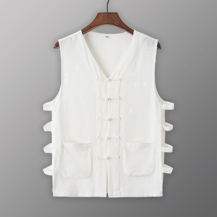 Vintage Vest Men Shirt Kung Fu Vest Summer Tank Top Tang Suit Traditional Chinese Clothing Sleeveless Open Cardigan