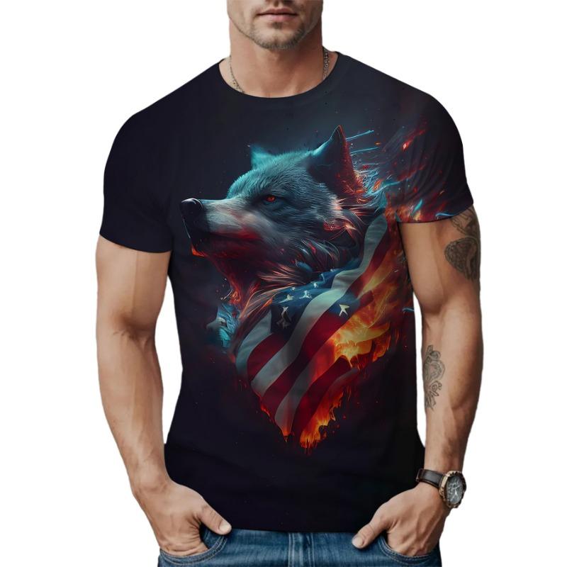 

Летний топ с круглым вырезом и принтом 3D волка, модные повседневные футболки с короткими рукавами для мужчин XS
