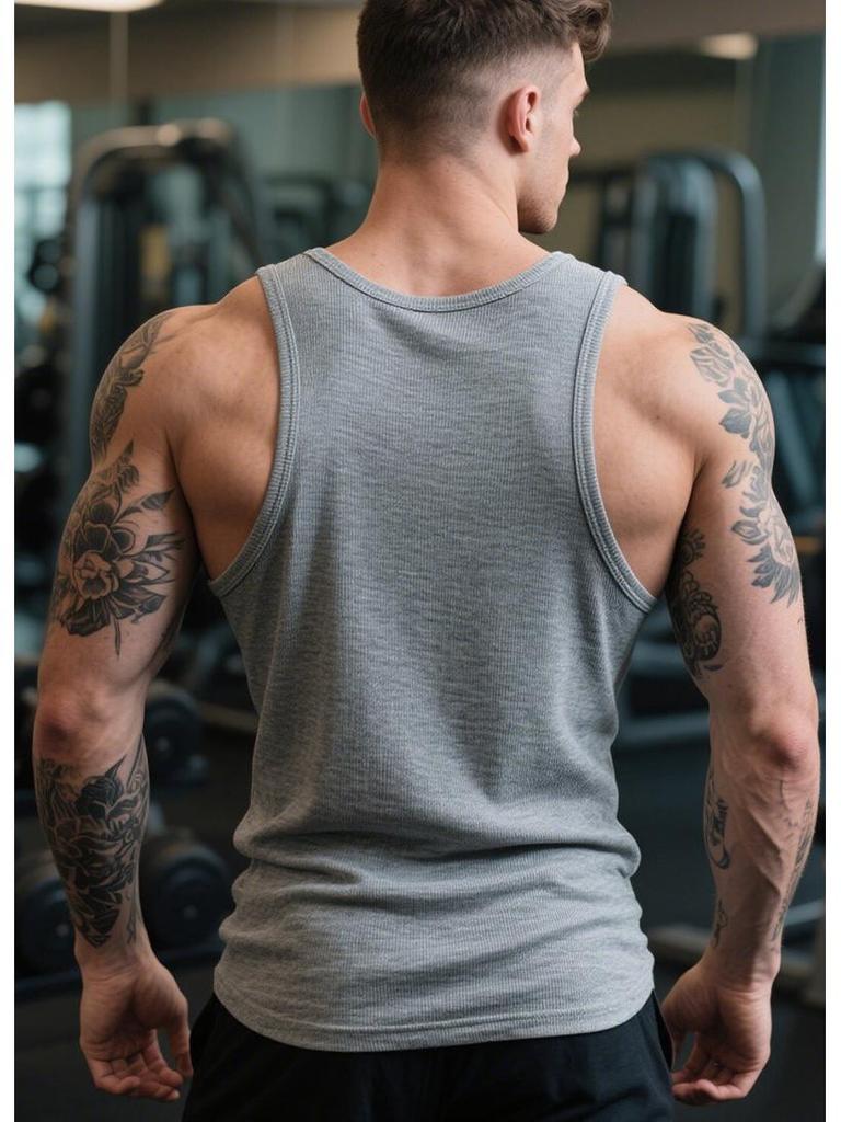 Vintage White Cotton Ribbed Tank Top for Men - Heavyweight Fitness Vest