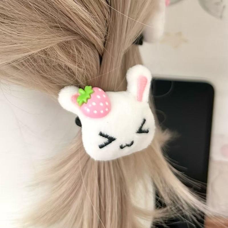 1/2Pcs Cute Strawberry Plush Bunny Hair Scrunchie Elastic Non-Slip Hair Tie Ponytail Holder Women Daily Hairstyle Accessories